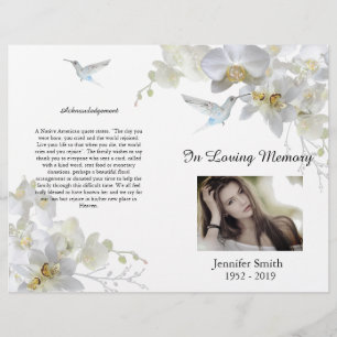 Bi-Fold White Orchids Hummingbird Funeral Program
