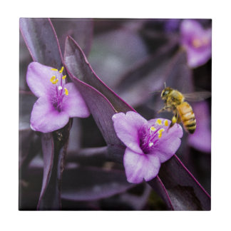 Bi på blomma kakelplatta