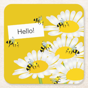 Bi på blommakustfartyget - gul bakgrund underlägg papper kvadrat