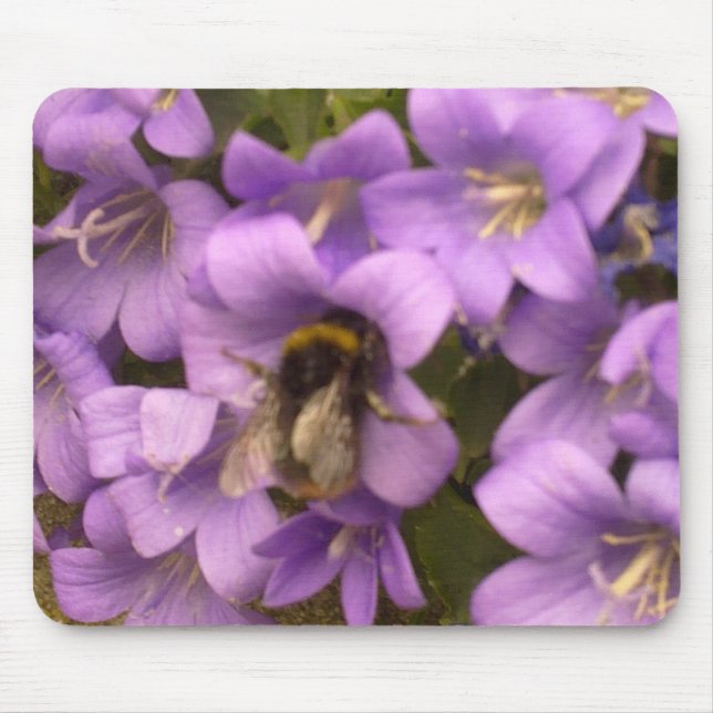 Bi på lila blommor Mousepad Musmatta (Framsidan)