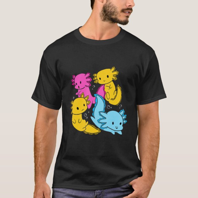 Bi Pansexual Pride Mexican Salamander Axolotl Pile T Shirt (Framsida)