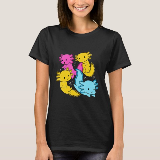 Bi Pansexual Pride Mexican Salamander Axolotl Pile T Shirt (Framsida)