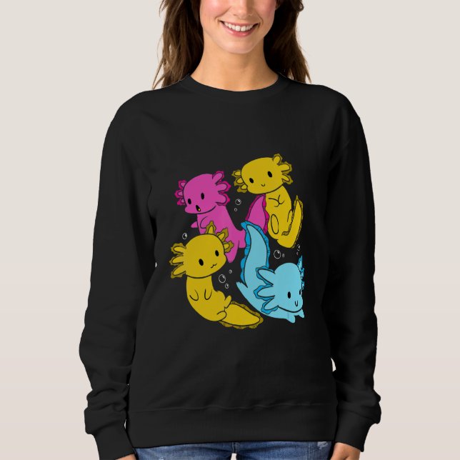 Bi Pansexual Pride Mexican Salamander Axolotl Pile T Shirt (Framsida)