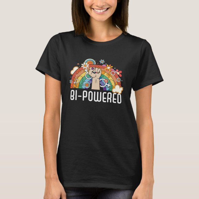 Bi Powered Bisexual Rainbow Pride March Bisexualit T Shirt (Framsida)