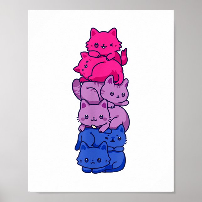 Bi Pride Cat HBT Bisexual Flagga Cute Kawaii Cats  Poster (Framsidan)