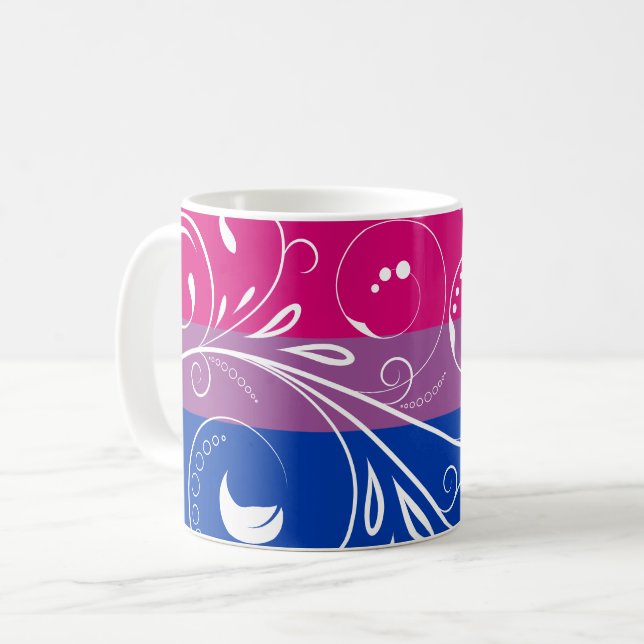 Bi Pride Flag Vintage Minimal Blommig Blomning Kaffemugg (Framsida vänster)