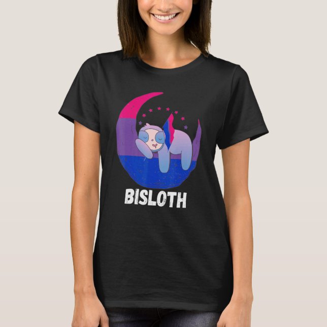 Bi Pride Sloth Måne Bisexual Flagga LGBTQ Bisexual T Shirt (Framsida)