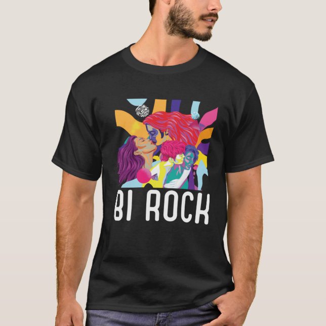 Bi Rock Bisexual Rainbow Pride March Bisexuality L T Shirt (Framsida)