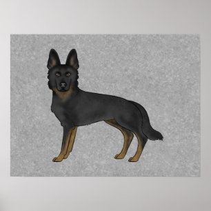 Bi-svart illustration av tysk schäferhund i teckna poster