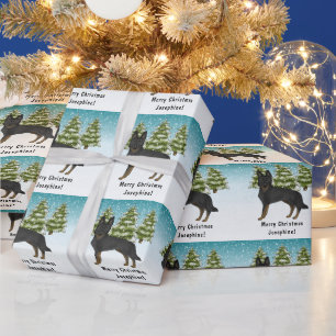 Bi-svart schäfer Snöig vinter skog Presentpapper