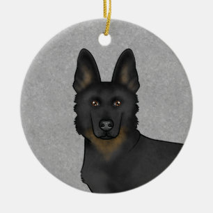 Bi-svart schäferhund seriehund huvud grått julgransprydnad keramik