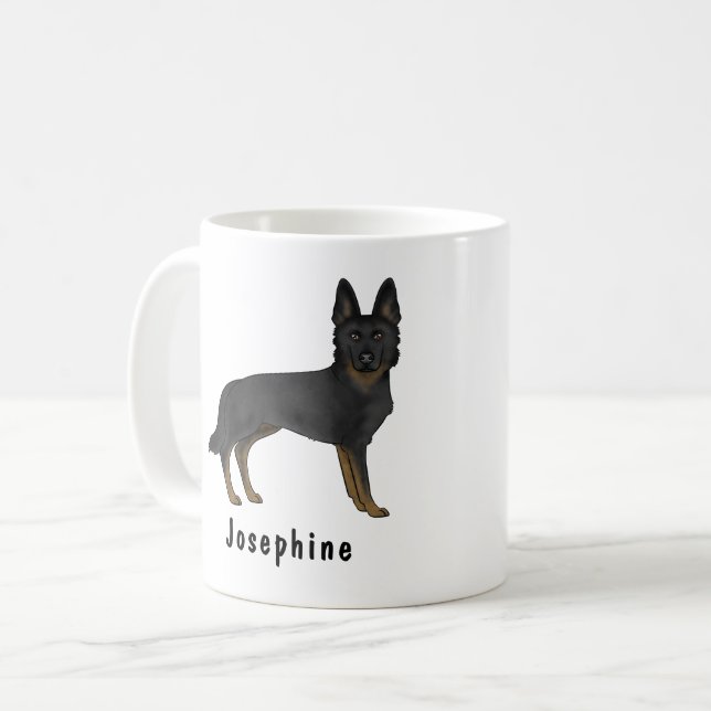 Bi-svart schäferhund Söt hund med anpassat namn Kaffemugg (Framsida vänster)