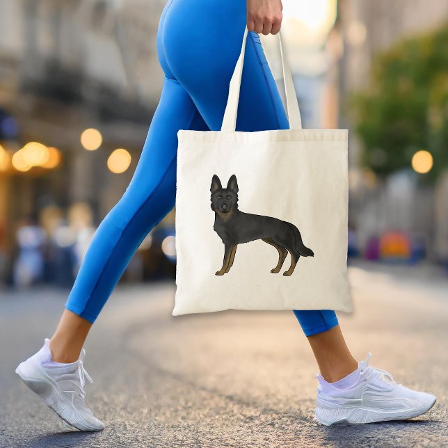 Bi-svart schäferhund Söt tecknad GSD-hund Tygkasse (Please note: This image is a digital mockup. The product may not be in scale.)