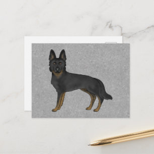 Bi-svart schäferhund Söt tecknad schäferhund Grå Vykort