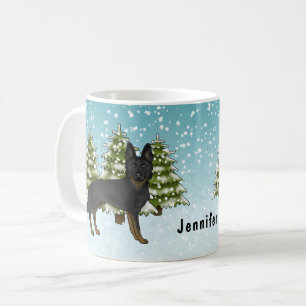 Bi-svart schäferhund Vinter skog med namn Kaffemugg