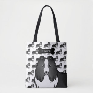 Bi-svart Shetland Sheepdog Hund Och Ben & Namn Tygkasse