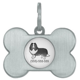 Bi-svart Shetland Sheepdog Hund & Telefonnummer ID-bricka Husdjur