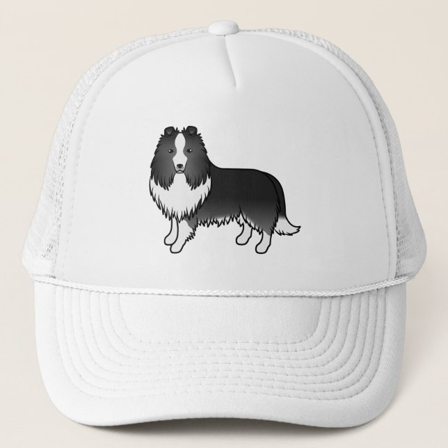Bi-svart Shetland Sheepdog Sheltie Tecknad Hund Keps (Framsida)