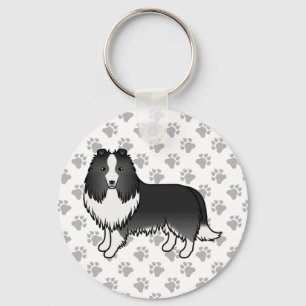 Bi-svart Shetland Sheepdog Sheltie Tecknad Hund Nyckelring