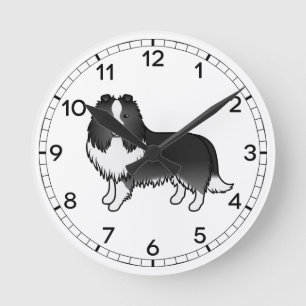 Bi-svart Shetland Sheepdog Sheltie Tecknad Hund Rund Klocka