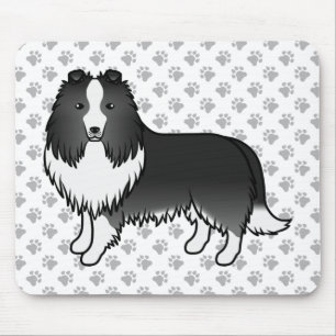 Bi-svart Shetland Sheepdog Tecknad Hund & Klor Musmatta