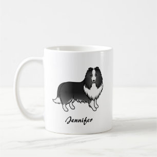 Bi-svart Shetland Sheepdog Tecknad hund & namn Kaffemugg