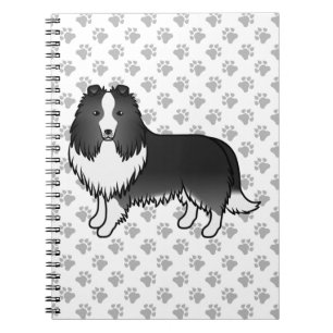 Bi-svart Shetland Sheepdog Tecknad hund & tassar Anteckningsbok