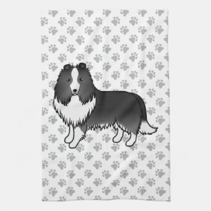 Bi-svart Shetland Sheepdog Tecknad hund & tassar Kökshandduk
