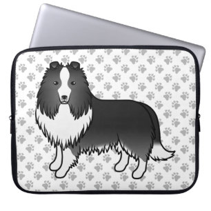 Bi-svart Shetland Sheepdog Tecknad hund & tassar Laptop Fodral