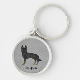 Bi-svart tysk schäferhund GSD hund med anpassat na Rund Silverfärgad Nyckelring