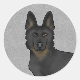 Bi-svart vallhundseriehund tecknad hundhuvud närbi runt klistermärke
