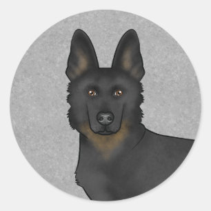 Bi-svart vallhundseriehund tecknad hundhuvud närbi runt klistermärke
