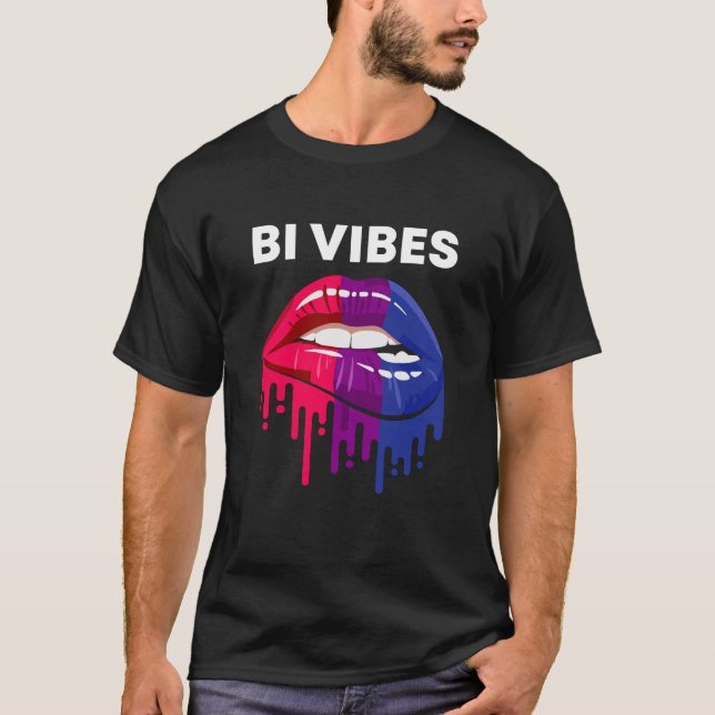 Bi Vibes Dripping Läppar Bisexual Pride Month HBT  T Shirt (Framsida)
