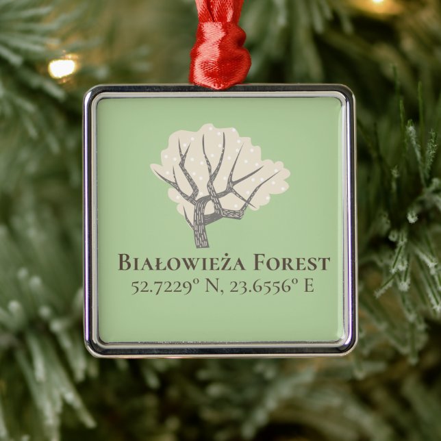Białowieża Forest Latitude & Longitud Julgransprydnad Metall (Träd)