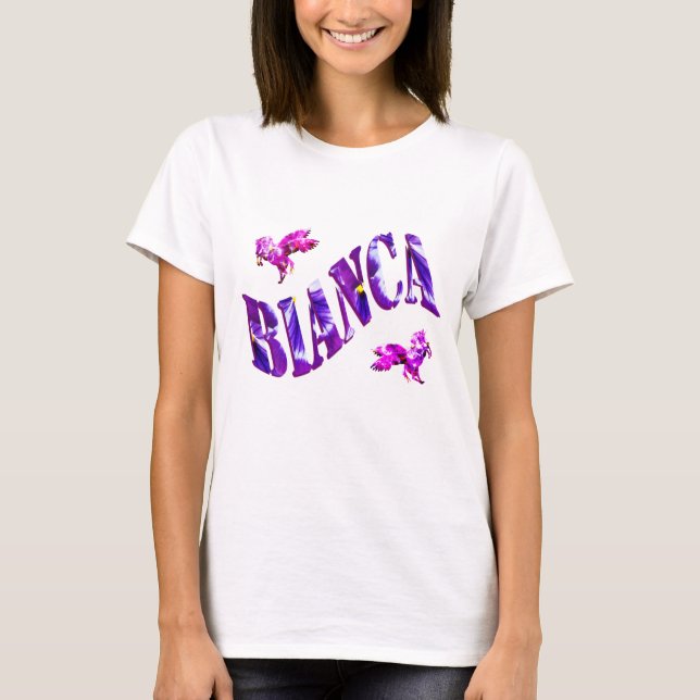 Bianca, Girls Namn med pansier, T Shirt (Framsida)