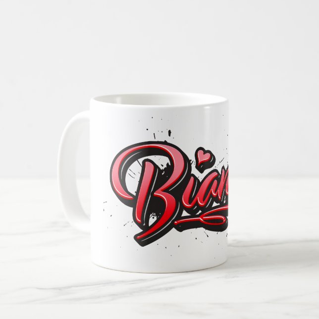 Bianca red Heart Graffiti Tasse Kaffeetasse Kaffemugg (Framsida vänster)