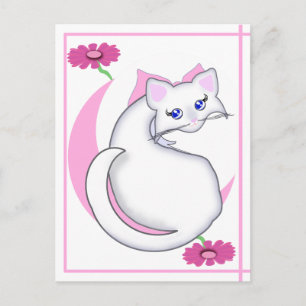 Bianca Toon Kattunge Tickled Pinks w Flowers Postc Vykort