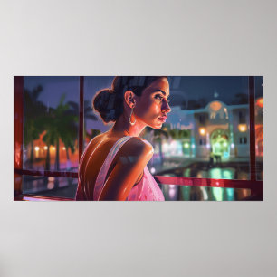 Bianca väntar på vänner i en café poster