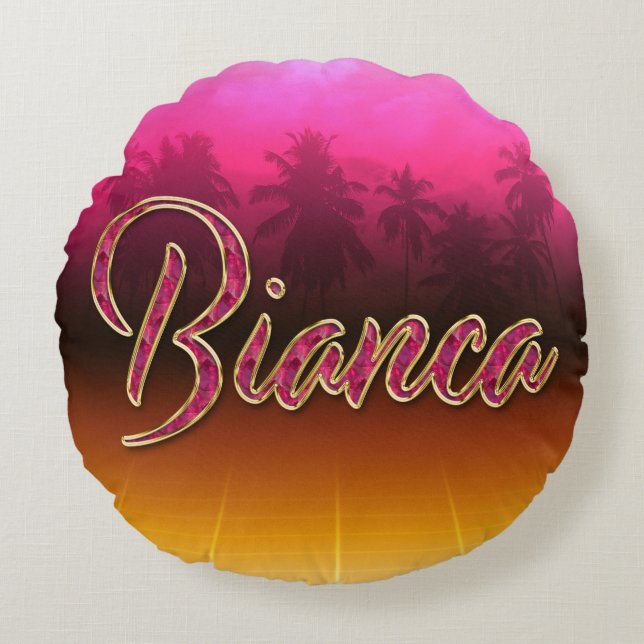 Bianca Vorname Name golden pink Kissen Rund Kudde (Framsidan)