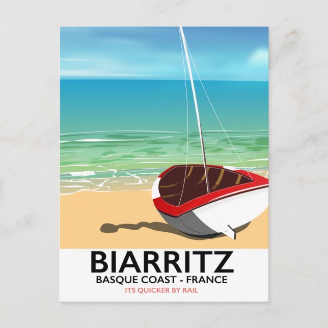 Biarritz Frankrike Strand reseinformation affisch Vykort (Framsida)