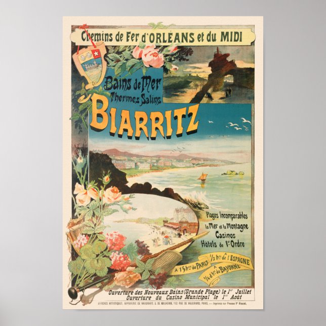 Biarritz Frankrike Vintage affisch 1897 (Framsidan)