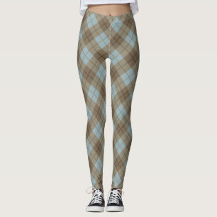 Bias pläd i blått och brunt leggings