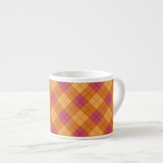 Bias pläd i orange och rosor espressomugg (Framsida höger)