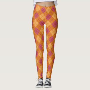 Bias pläd i orange och rosor leggings