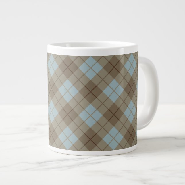Bias Plaid in Blue and Brown Jumbo Mugg (Framsida höger)