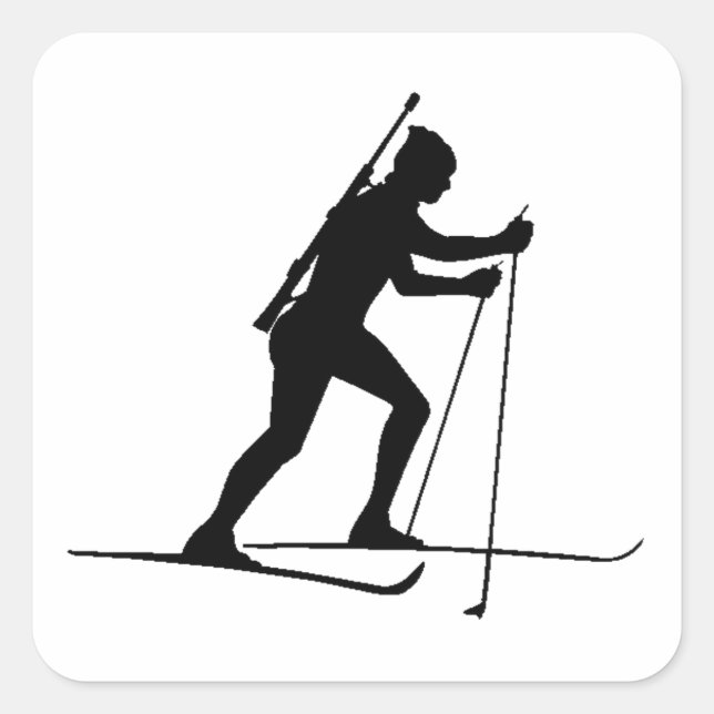 Biathlete Silhouette Fyrkantigt Klistermärke (Framsida)