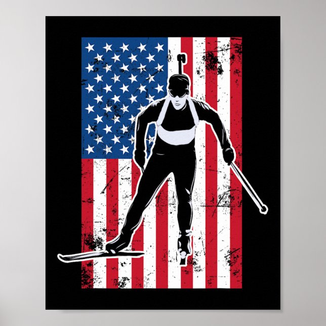Biathlon American Flagga 2 Usa Gift - Biathlon Tea Poster (Framsidan)
