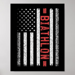 Biathlon American Flagga 4:e juli Biathlon Springe Poster