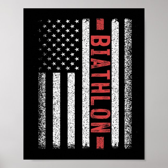Biathlon American Flagga 4:e juli Biathlon Springe Poster (Framsidan)