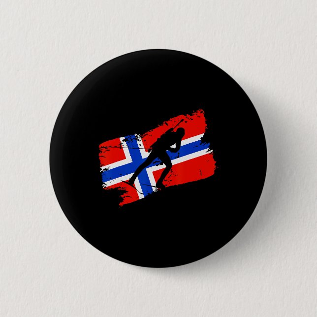 Biathlon Norge Flagga Norsk Längdskidåkning Knapp (Framsida)